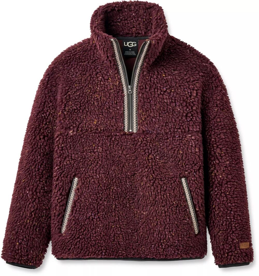 (MENS XXL) UGG UGGbraid Confetti Sherpa Fleece Half Zip Pullover Burgundy red